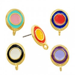 Zamak Earring Round w/ Enamel & Loop 14x15mm