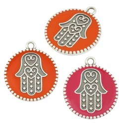Enameled Zamak Charm Round Hamsa Hand (Fatima) 20mm