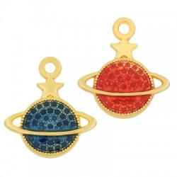 Enameled Zamak Charm Planet Saturn Star 16x15mm
