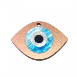 Wooden w/ Plexi Acrylic Pendant Evil Eye 45x35mm