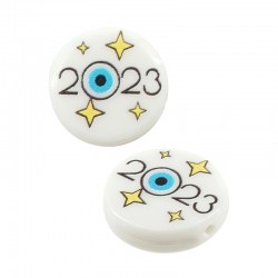 Acrylic Lucky Bead Round “2023” w/ Evil Eye 15mm (Ø1.7mm)