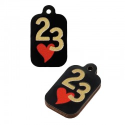 Wooden Lucky Charm Tag “23” w/ Heart 12x21mm