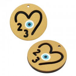 Wooden & Pl Acrylic Lucky Pendant “23” Heart & Evil Eye 45mm