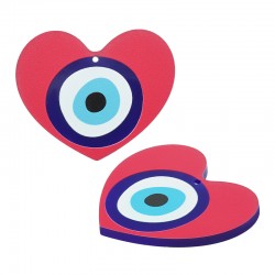 Plexi Acrylic Lucky Pendant Heart w/ Evil Eye 57x46mm