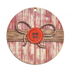 Wooden Lucky Pendant Round w/ Bow & Button 65mm