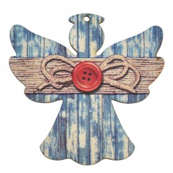 Wooden Lucky Pendant Angel w/ Bow & Button 83x85mm
