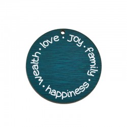 Ciondolo Portafortuna in legno rotondo "Love Joy Family Happiness" 49mm