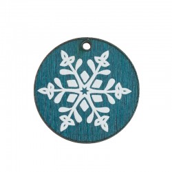 Wooden Lucky Pendant Round Snowflake 30mm