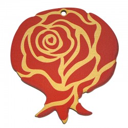 Wooden Lucky Pendant Pomegranate w/ Rose 67x73mm