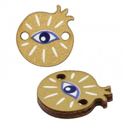 Wooden Connector Pomegranate w/ Evil Eye 15x17mm