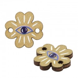 Wooden Connector Four Leaf Clover w/ Evil Eye 16mm