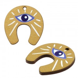 Wooden Pendant Horseshoe w/ Evil Eye 28mm