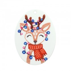 Plexi Acrylic Lucky Pendant Oval w/ Deer & Ornaments 37x50mm