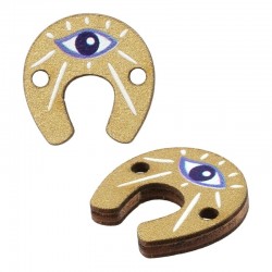 Wooden Connector Horseshoe w/ Evil Eye 15mm