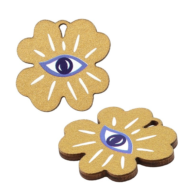 Wooden Pendant Four Leaf Clover w/ Evil Eye 28mm Nikolis Group