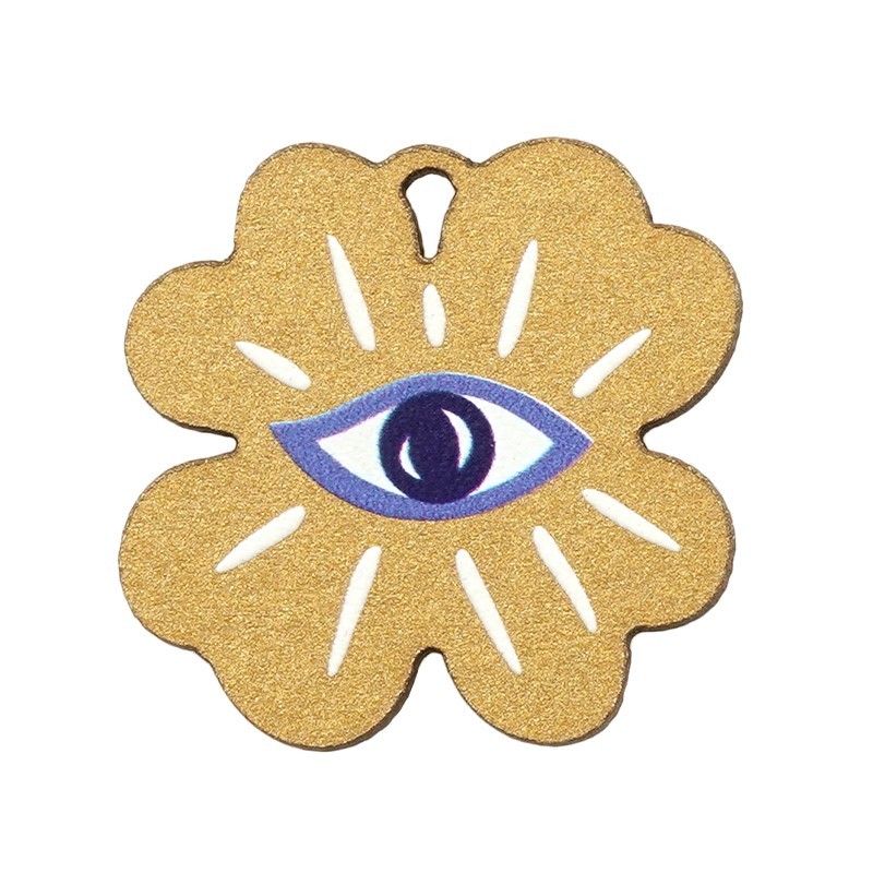 Wooden Pendant Four Leaf Clover w/ Evil Eye 28mm Nikolis Group