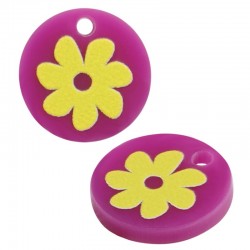 Plexi Acrylic Charm Round w/ Flower 14mm