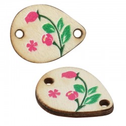Wooden Connector Drop w/ Flower & Leaf 14x18mm
