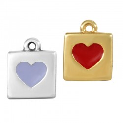 Zamak Charm Square w/ Heart & Enamel 11mm