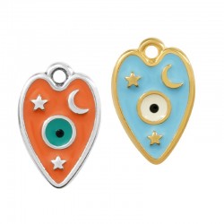 Zamak Charm Heart w/ Evil Eye Moon & Enamel 13x18mm