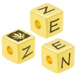 Brass Bead Cube  "ZEN" w/ Flower Lotus 8mm (Ø3mm)
