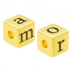 Brass Bead Cube  "amor" 8mm (Ø3mm)