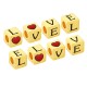 Brass Lucky Bead Cube "LOVE" w/ Heart & Enamel 10mm (Ø5.2mm)