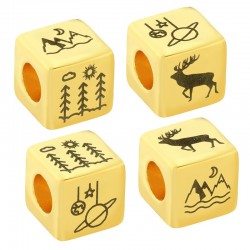 Brass Bead Cube Planet Tree Deer Mountain 10mm (Ø5.2mm)