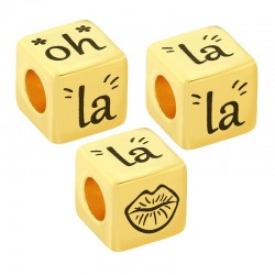 Brass Bead Cube "oh La La" 10mm (Ø5.2mm)