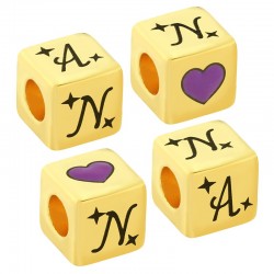 Brass Bead Cube "NONA" w/ Heart & Enamel 10mm (Ø5.2mm)