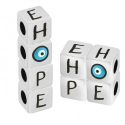 Brass Lucky Bead Cube "HOPE" w/ Evil Eye 10mm (Ø5.2mm)