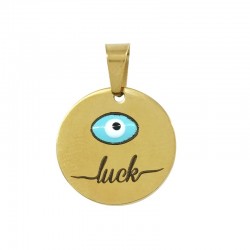 Breloque Ronde "luck" avec Œil & Émail 15mm/1.5mm en Acier Inoxydable 304