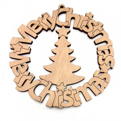 Ξύλινο Μοτίφ Στρογγυλό Δέντρο &"Merry Christmas" 128mm