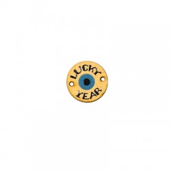 Wooden Connector Lucky Round Eye "LUCKY YEAR" 20mm