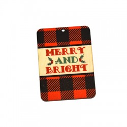 Wooden Lucky Pendant "Merry & Bright" 54x75mm