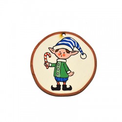 Wooden Pendant Round Elf Candy 54mm