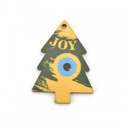 Wooden Lucky Pendant Christmas Tree w/ Eye "JOY" 44x60mm
