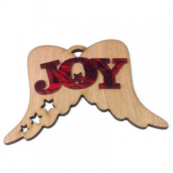 Ciondolo di Legno e Plexiacrilico Ali d'Angelo con Scritta "Joy" 99x70mm