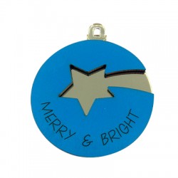 Wooden and Plexi Acrylic Pendant with Star "MERRY/BRIGHT" 60mm