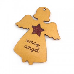 Wooden Pendant Angel Plexi Acrylic Star "xmas angel" 70x54mm