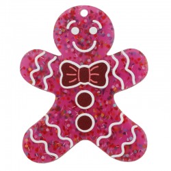 Plexi Acrylic Lucky Pendant Gingerbread Boy w/Bow Tie45x54mm