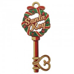 Ξύλινο Μοτίφ Γούρι Κλειδί Στεφάνι Καρδιά “Santa Key” 34x85mm