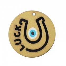 Wooden w/ Plexi Acrylic Pendant Round w/Evil Eye "LUCK" 45mm