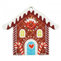 Wooden Pendant House w/ Snow & Heart 60x55mm