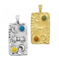 Zamak Charm Tag with Moon & Enamel 12x20mm
