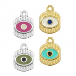 Zamak Charm Tag w/ Evil Eye & Enamel 12x13mm