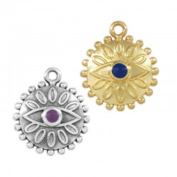 Zamak Charm Round w/ Evil Eye & Flower & Enamel 14mm