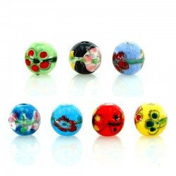 Porcelain Bead Round Flowers w/ Enamel 12mm