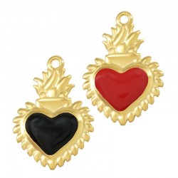 Zamak Pendant Heart w/ Flames & Enamel 24x29mm