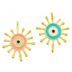 Enameled Brass Connector Evil Eye 18mm